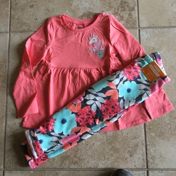 Gymboree Other - Unicorn Peplum Tunic Top & Floral Fleece Pants